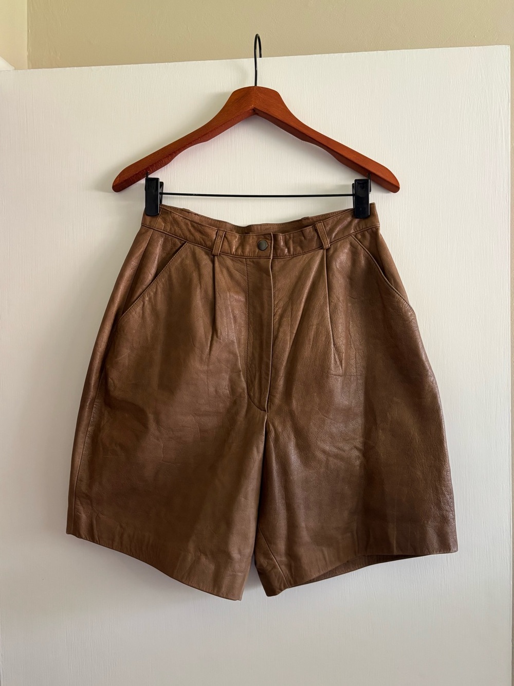 Women’s Vintage Adler Brown Genuine Leather High Waisted Shorts